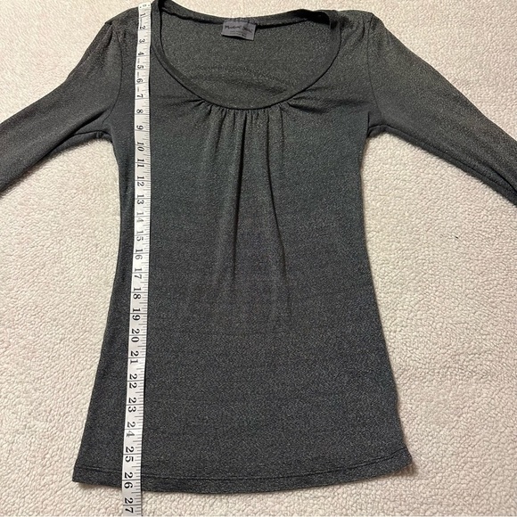 Michael Stars Gunmetal Metallic Silver Gray Shine Top 3/4 Sleeve Shirt Y2K - Picture 6 of 11